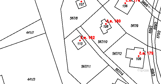Řepčice 182, Velké Popovice na parcele st. 110 v KÚ Mokřany u Velkých Popovic, Katastrální mapa