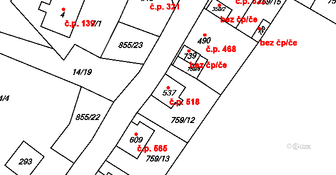 Kovářská 518 na parcele st. 537 v KÚ Kovářská, Katastrální mapa