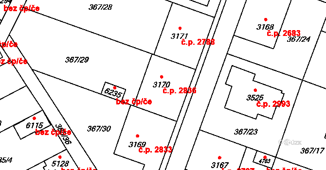 Břeclav 2836 na parcele st. 3170 v KÚ Břeclav, Katastrální mapa