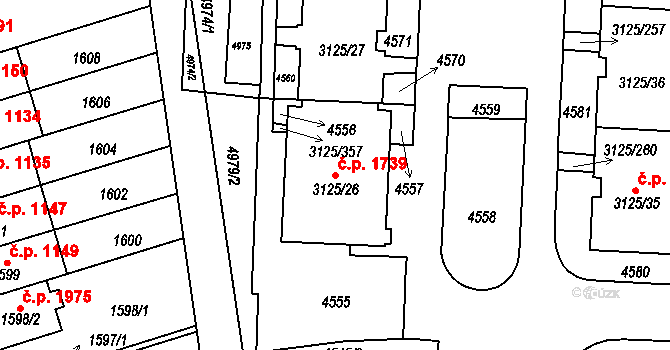 Řečkovice 1739, Brno na parcele st. 3125/26 v KÚ Řečkovice, Katastrální mapa