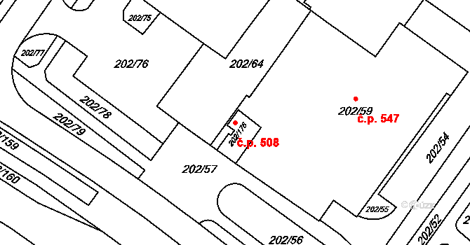 Frýdek 508, Frýdek-Místek na parcele st. 202/176 v KÚ Frýdek, Katastrální mapa
