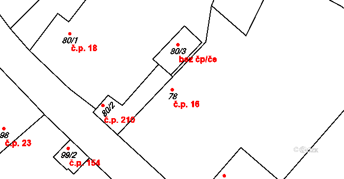 Čečelice 16 na parcele st. 78 v KÚ Čečelice, Katastrální mapa