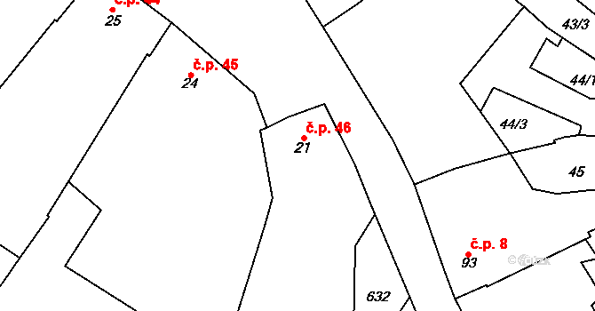 Unčovice 46, Litovel na parcele st. 21 v KÚ Unčovice, Katastrální mapa
