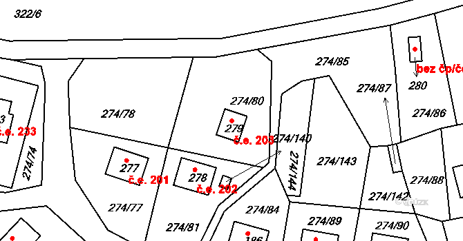 Skalka 203, Cheb na parcele st. 279 v KÚ Skalka u Chebu, Katastrální mapa