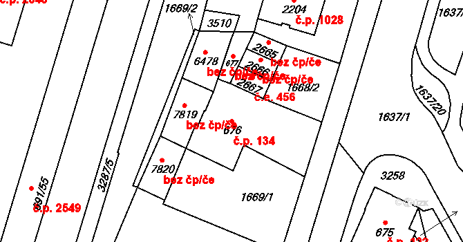Cheb 134 na parcele st. 676 v KÚ Cheb, Katastrální mapa