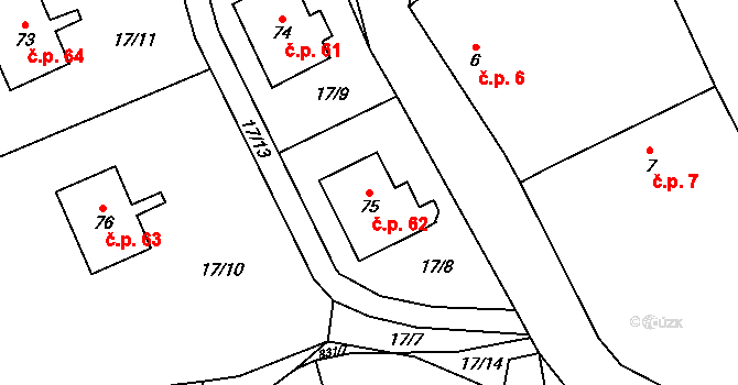 Petlery 62, Domašín na parcele st. 75 v KÚ Petlery, Katastrální mapa