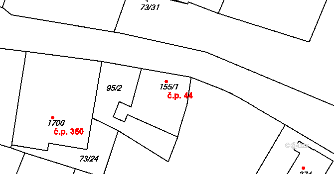 Čejetice 44, Mladá Boleslav na parcele st. 155/1 v KÚ Čejetice u Mladé Boleslavi, Katastrální mapa