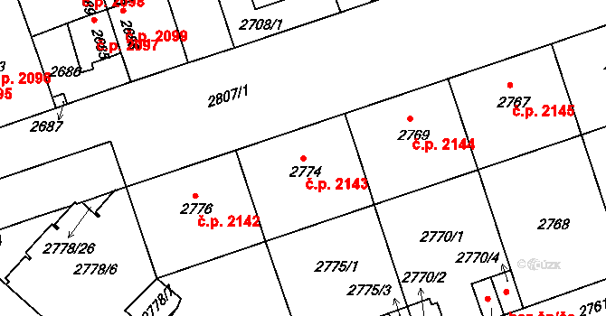 Žižkov 2143, Praha na parcele st. 2774 v KÚ Žižkov, Katastrální mapa