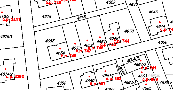 Záběhlice 746, Praha na parcele st. 4652 v KÚ Záběhlice, Katastrální mapa