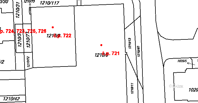 Háje 721, Praha na parcele st. 1210/8 v KÚ Háje, Katastrální mapa