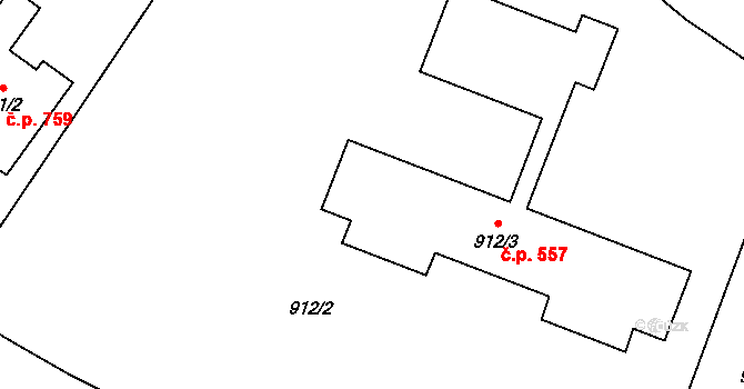 Libuš 557, Praha na parcele st. 912/3 v KÚ Libuš, Katastrální mapa
