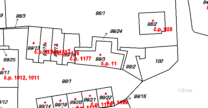 Stodůlky 11, Praha na parcele st. 99/3 v KÚ Stodůlky, Katastrální mapa