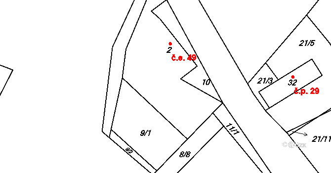 Lipiny 49, Nečín na parcele st. 2 v KÚ Lipiny, Katastrální mapa