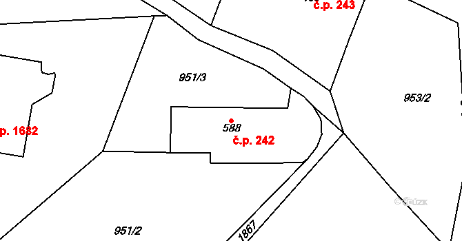 Vrchlabí 242 na parcele st. 588 v KÚ Vrchlabí, Katastrální mapa