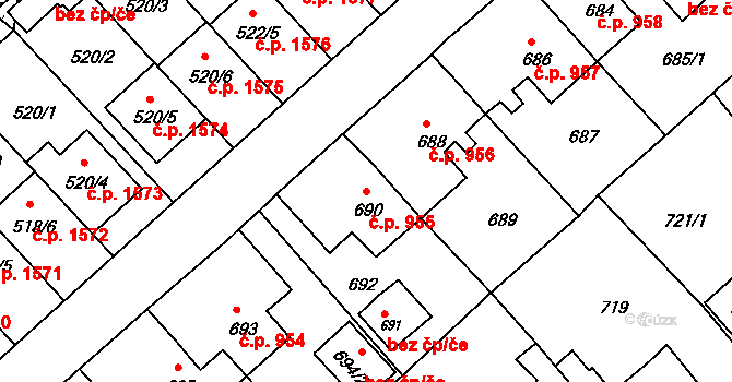 Jirkov 955 na parcele st. 690 v KÚ Jirkov, Katastrální mapa