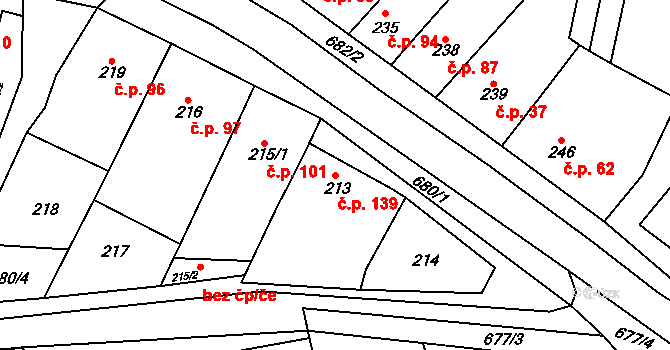 Řeznovice 139, Ivančice na parcele st. 213 v KÚ Řeznovice, Katastrální mapa