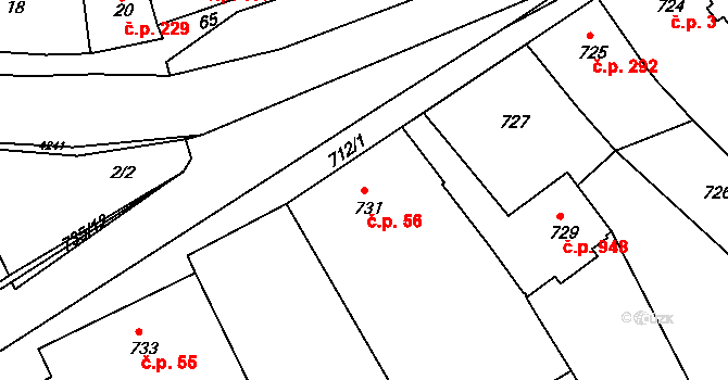 Kuřim 56 na parcele st. 731 v KÚ Kuřim, Katastrální mapa