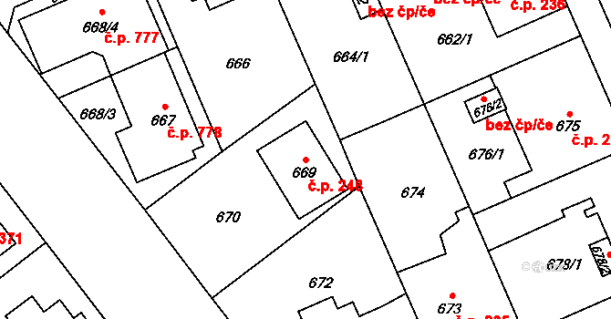 Černice 248, Plzeň na parcele st. 669 v KÚ Hradiště u Plzně, Katastrální mapa