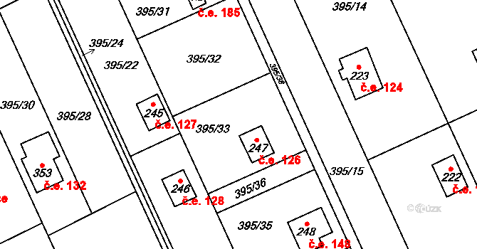 Lhotky 177, Hostěnice na parcele st. 395/39 v KÚ Hostěnice, Katastrální mapa
