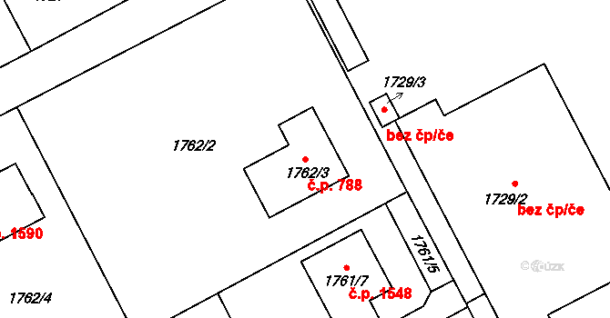 Kopřivnice 788 na parcele st. 1762/3 v KÚ Kopřivnice, Katastrální mapa