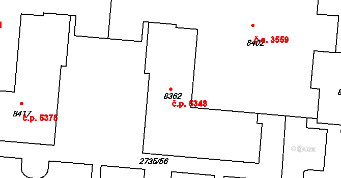 Zlín 5348 na parcele st. 8362 v KÚ Zlín, Katastrální mapa