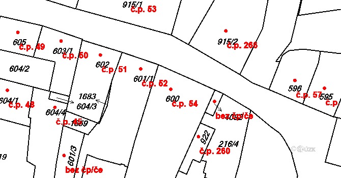 Plešivec 54, Český Krumlov na parcele st. 600 v KÚ Český Krumlov, Katastrální mapa