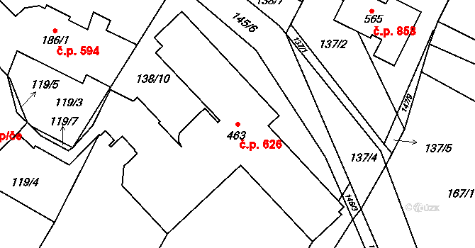 Chvalčov 626 na parcele st. 463 v KÚ Chvalčova Lhota, Katastrální mapa