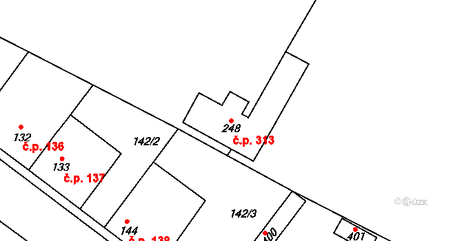 Záryby 313 na parcele st. 248 v KÚ Záryby, Katastrální mapa