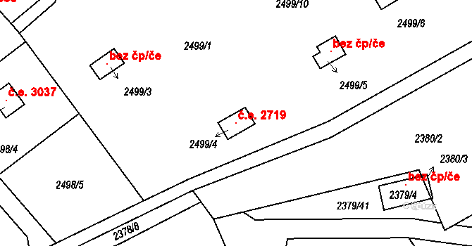 Bolevec 2719, Plzeň na parcele st. 2499/4 v KÚ Bolevec, Katastrální mapa