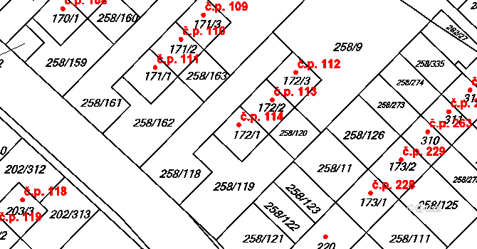 Jenštejn 114 na parcele st. 172/1 v KÚ Jenštejn, Katastrální mapa