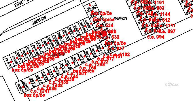 Chomutov 877 na parcele st. 3980 v KÚ Chomutov I, Katastrální mapa