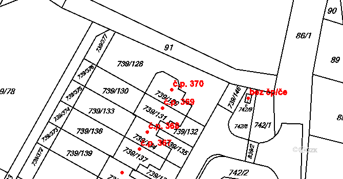 Proskovice 370, Ostrava na parcele st. 739/129 v KÚ Proskovice, Katastrální mapa