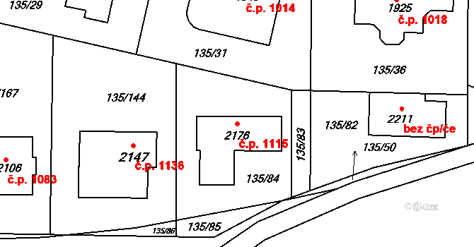 Podklášteří 1115, Třebíč na parcele st. 2176 v KÚ Podklášteří, Katastrální mapa