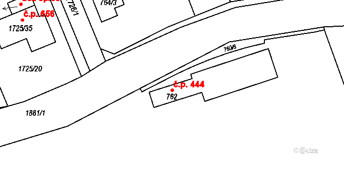 Dubeč 444, Praha na parcele st. 762 v KÚ Dubeč, Katastrální mapa