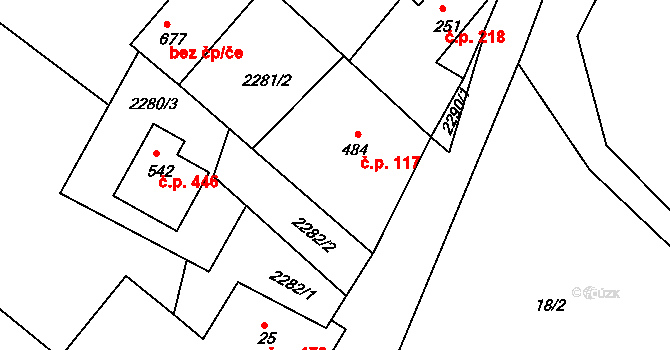 Křižanov 117 na parcele st. 484 v KÚ Křižanov, Katastrální mapa