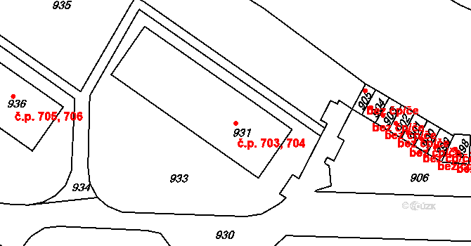 Brumov 703,704, Brumov-Bylnice na parcele st. 931 v KÚ Brumov, Katastrální mapa