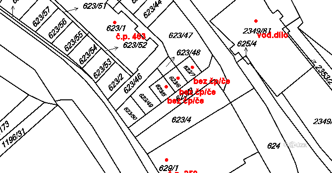 Březnice 38607166 na parcele st. 623/5 v KÚ Březnice, Katastrální mapa