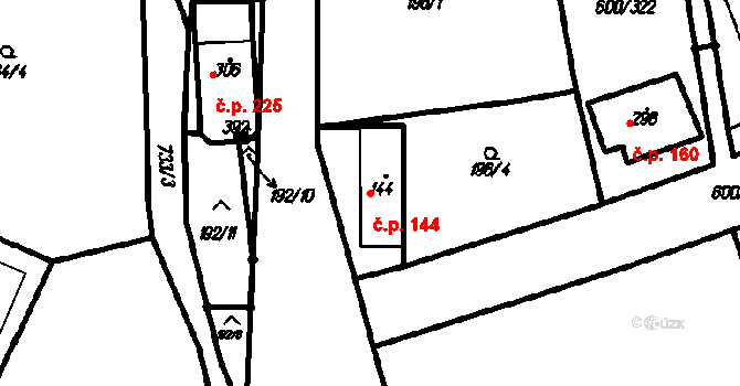 Olšany 144 na parcele st. 144 v KÚ Olšany, Katastrální mapa