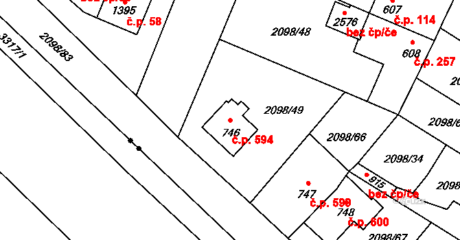 Kateřinky 594, Opava na parcele st. 746 v KÚ Kateřinky u Opavy, Katastrální mapa