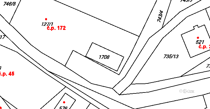 Březová nad Svitavou 46412166 na parcele st. 1708 v KÚ Březová nad Svitavou, Katastrální mapa