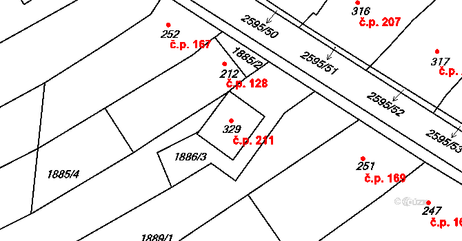 Rudice 211 na parcele st. 329 v KÚ Rudice, Katastrální mapa