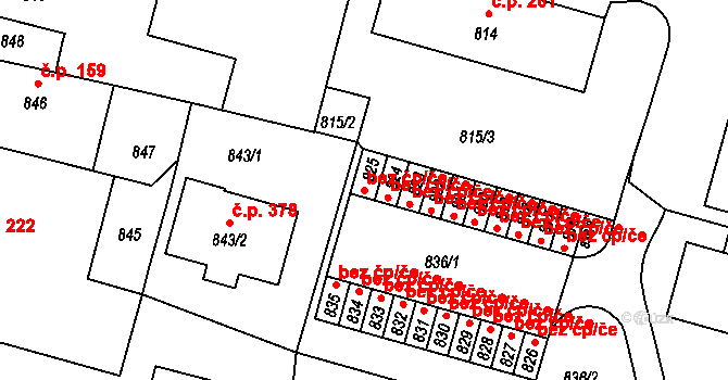 Divišov 48686166 na parcele st. 825 v KÚ Divišov u Benešova, Katastrální mapa