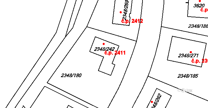 Pelhřimov 2411 na parcele st. 2348/242 v KÚ Pelhřimov, Katastrální mapa