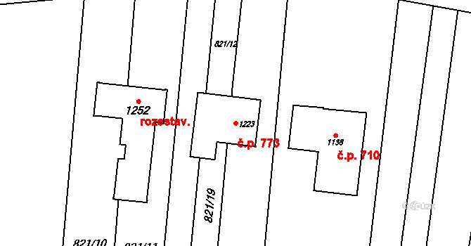 Vranovice 773 na parcele st. 1223 v KÚ Vranovice nad Svratkou, Katastrální mapa