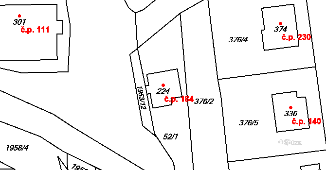 Dolní Libchavy 184, Libchavy na parcele st. 224 v KÚ Dolní Libchavy, Katastrální mapa