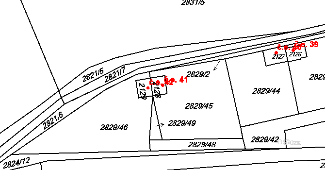 Hořejší Předměstí 41, Domažlice na parcele st. 2128 v KÚ Domažlice, Katastrální mapa