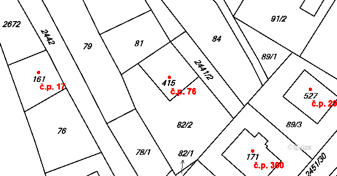 Klenčí pod Čerchovem 76 na parcele st. 415 v KÚ Klenčí pod Čerchovem, Katastrální mapa