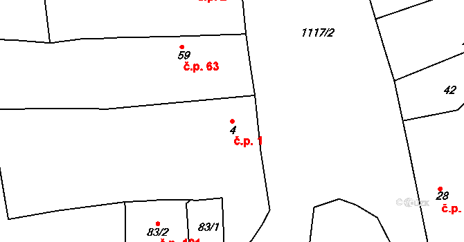 Vranovice 1, Břasy na parcele st. 4 v KÚ Vranovice u Břas, Katastrální mapa