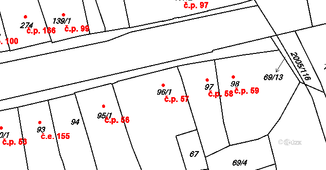 Zbiroh 57 na parcele st. 96/1 v KÚ Zbiroh, Katastrální mapa