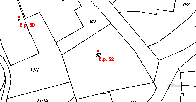 Blato 52, Mikulovice na parcele st. 58 v KÚ Blato, Katastrální mapa